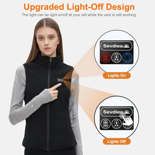 Sevdiea Fleece Heizweste Damen mit Powerbank 16000mah 7.4v, Beheizte Weste 4-in-1 Unabhängiger Controller mit Licht-aus-Design, Leichte Wärmeweste mit Akku 9 Heizzone für Winter Outdoor