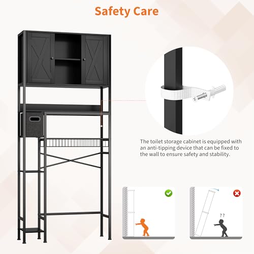 IDEALHOUSE Over The Toilet Storage Cabinet - 2-Door Design Bathroom Organizers Shelf, Freestanding Space-Saver Above Toilet Storage Cabinet with Toilet Paper Holder, Water-Resistant Toilet Shelves - image 6