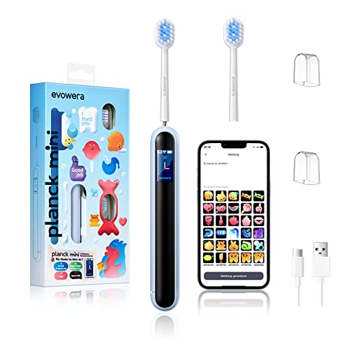 evowera Smart Handzahnbürste, Erkennung von ungeputzten Stellen u. Putzdruck , Farbdisplay, Coaching App, WLAN kompatibel, weiche Borsten, Nachrichtenfunktion, Blau Zahnbürste für Kinder ab 9 Jahren Cover