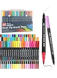 HornedDragon 60 Farben Filzstifte Set mit Doppelspitze,(Pinsel & Feine) Filzstifte für Erwachsene, Dual Brush Pen Set für Lettering, Bullet Journal, Kalligraphie, Skizzen & Handlettering