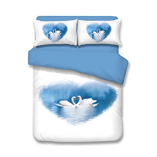 Dodou Love Swan Lake Bedding Set Pattern Bedding Sets Girls Woman Fresh Garden Style Bedding Sets 100% Polyester Duvet Cover Sets 3pcs (Twin)
