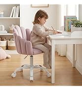 LukeAlon Kids Cute Swivel Desk Chair, Velvet Child Study Chair with Rolling Wheels and Arms, Comf...