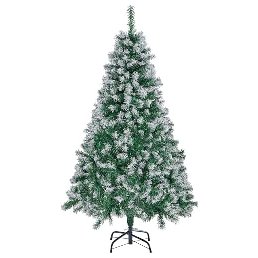 Yaheetech 450 Puntas 152cm Árbol de Navidad Grande Cubierto de Nieve Artificial Pino Decoración Navideña con Soporte Metálico para Exterior Interior