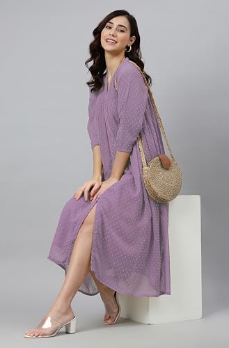 Image of Janasya Women's Dobby Chiffon Woven Design Front Slit Flared Kurta
