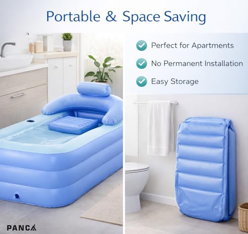 Image of PANCA Foldable Bath Tub for Bathroom| SPA Tub for Home Use with Drainage Hole For Adults And Kids| Maintains Hot & Cold Water | Thickened Insulated Ice Bath Tub (Inflatable Bath Tub With Pump)