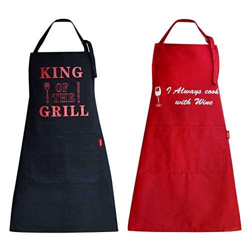 meikai Set of 2 Apron Kitchen Chef bib- Professional for Cooking, BBQ, Baking