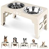 Jovrun Elevated Dog Bowls, Dog Feeder with Stainless Steel Dishes & Slow Feeder Bowl, 5 Heights Adjustable Raised Stand for Medium Large, Food Dishes with Non-Slip Feet