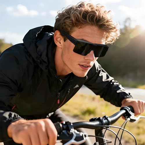 Image of HAOLOTA Fit Over Glasses Sunglasses for Men, Wrap Around Sunglasses for Driving Cycling Outdoors UV Protection