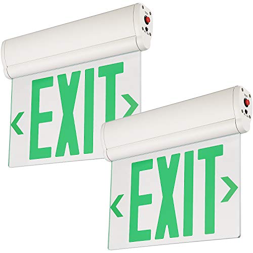 LEONLITE LED Edge Lit Green Exit Sign, with Rotating Clear Panel, Ceiling/Left End/Wall