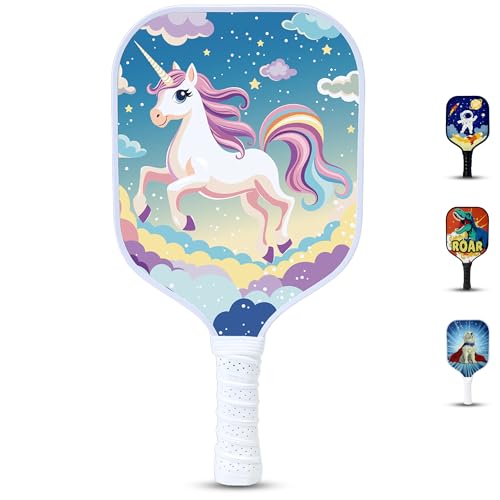 Kids Pickleball Paddle - Magical Unicorn Design | Lightweight Fiberglass Paddle for Children Under 12 (Only 0.37 lbs) | Small Grip for Easy Handling | Junior Youth Paddle for Boys & Girls