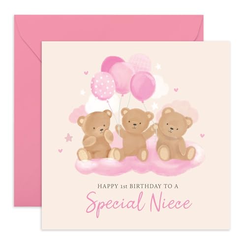 CENTRAL 23 Carte 1er anniversaire fille Nièce ours ballons