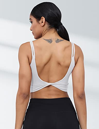 Image of LUYAA Womens Workout Sports Bras Backless Padded Yoga Tank Tops Crop Twist Low Back Cami Bra for Gym