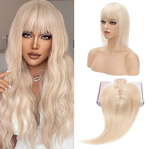 S-noilite Hair Toppers with Fringe Human Hair for Thinning Hair Women Real Hair Topper Hair Piece Clip In Hair Extensions 100% Remy Real Human Hair 27g(#18/613 Ash Blonde and Bleach Blonde