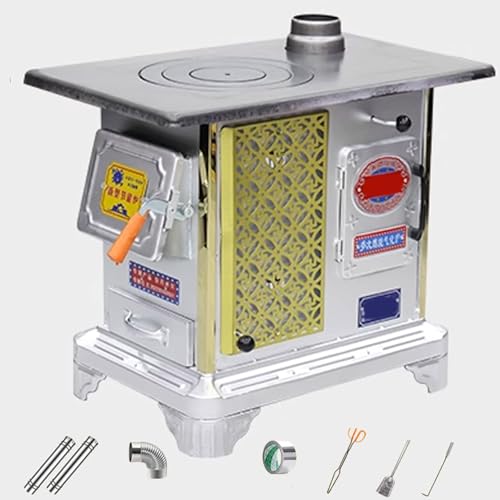 Fornello Da Esterno Stufa A Legna Con Forno Adatto A Diversi Combustibili Forno Interno in Acciaio Al Carbonio Include Canna Fumaria Da 200 Cm Pinza E Gancio(White,53 * 37 * 54cm)