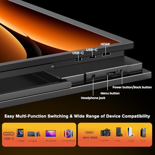 Image of Portable Monitor 18.5'' 120Hz Gaming Monitor, 125%sRGB | 2000:1 | HDR| FreeSync Travel Monitor for Laptop Mac-Book PC, Built-in Stand & Speakers, VESA, USB HDMI Large Second Screen for Game Office