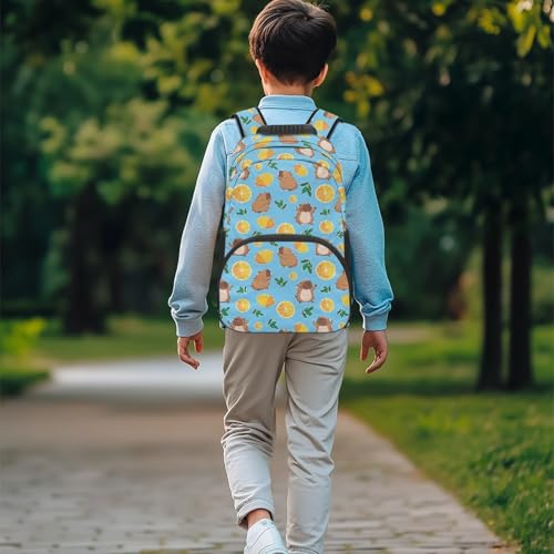 AmzPrint Oversized Print Capybara Backpack For Girls Capybara Lemon School Dayback Students Bag Elementary Blue4