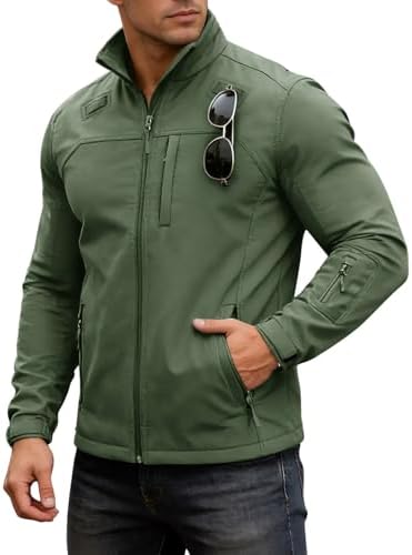 Yousify Men's Lightweight Softshell Jacket Fleece Lined Waterproof Windbreaker Tactical Jackets for Outdoor Hiking