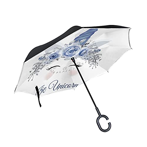 Parapluie inversé licorne rose anti-UV et coupe-vent double couche pour femme