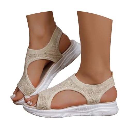 riou Sandalias Deportivas ortopédicas para Mujer Moda Zapatos con Punta Abierta Cuña Lavable de Verano Sandalia para Caminar, Beige, 38