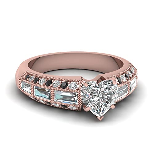 Image of Choose Your Gemstone Edwardian Engagement Ring Rose Gold Plated Heart Shape Vintage Engagement Rings Ornaments Surprise for Wife Symbol of Love Clarity Comfortable US Size 4 to 12