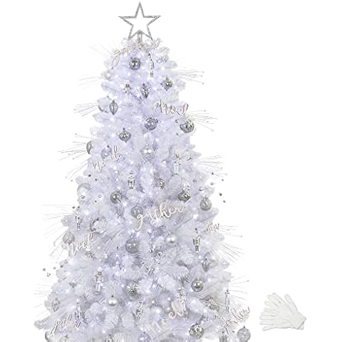 Árbol de Navidad Artificial BusyBee 180 cm con 300 Luces LED y Decoraciones navideñas en Azul y Blanco Cover
