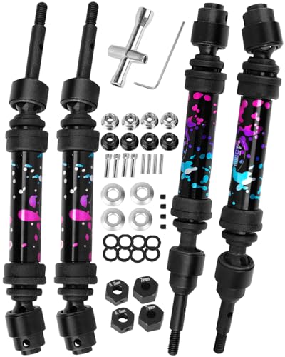 RCHuiWow Driveshafts CVD Upgrades Part for 1/10 Slash 4WD(vxl),Rustler 4WD(vxl),Stampede 4WD(vxl),Hard Steel Front Rear RC Axles Drive Shafts Hops Up,4pcs,Polychrome