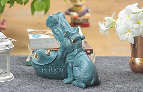 Image of Resin Big Mouth Hippopotamus Showpiece As Storage Hippo Animal Statue Home Interior Decor (27.5X15X20 cm, Blue)