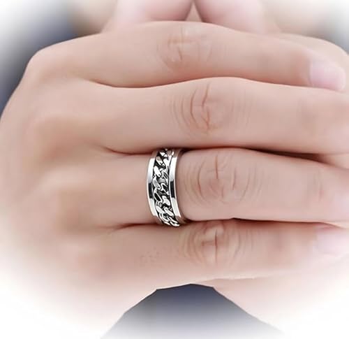 خاتم دوار من الستانلس ستيل للرجال من جولينياو، خاتم فدجيت دوار للرجال من الستانلس ستيل، خاتم تخفيف القلق للرجال بدون اجهاد، خاتم زفاف رائع ومريح (اسود، 11)