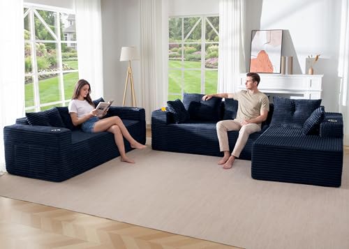 Image of MAXYOYO Modular Sectional Couch with L-Shape Chaise and Loveseat, Modern Boneless Couch for Living Room, Oversized Sofa with Deep Seat, No Assembly Required, Navy