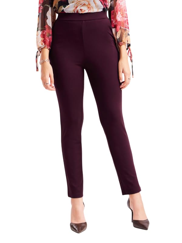 Image of FableStreet Women's Livin Air Stretch Striaght Pants /Trouser | Viscose Rayon with High-Rise Waist | Solid Pattern & Plain Weave Fabric | Office Wear & Business Meetings