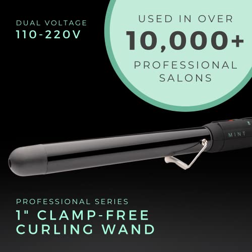 Professional Series Curling Wand 1 Inch Clamp-Free Iron | Extra-Long 2-Heater Ceramic Barrel That Stays Hot. Hair Curler/Wave Maker By Mint. Travel-Ready Dual Voltage. #TOP1