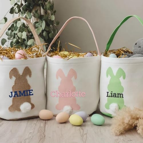 Personalized Easter Basket With Name | Bunny Baskets for Kids | Custom Easter Basket for Toddler Boys & Girls | Easter Bunny Bucket | New Baby Gift Holiday Gifts