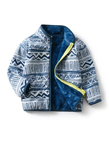YUHANWOO Kids Printed Polar Fleece Jacket Toddler Baby Boys Girls Autumn Winter Warm Sherpa Lining Outerwear Soft Lightweight(130)