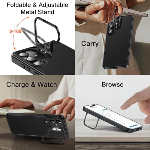 Image of TheGiftKart Hybrid Matte Frosted Back Cover Case for Samsung Galaxy S23 Ultra 5G Compatible with MagSafe | Built-In Stand | ShockProof Hard Cover for Samsung S23 Ultra 5G (PC & TPU, Translucent Black)