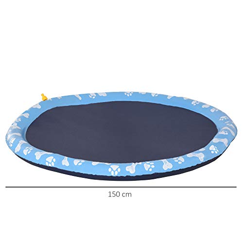 PawHut 150 cm Splash Sprinkler Pad für Hunde Spritz Wasserspiel Matte Wassersprinkler Anti-Rutsch Outdoor Kunststoff Blau