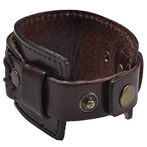 Pulsera amplia de cuero genuino Zysta para hombre Brown miniatura 3