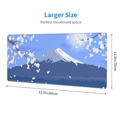 Image of Japanese Cherry Blossom Large Gaming Mouse Pad, Extended Sakura Fuji Mountain Mousepad, Big Long Non-Slip Mouse Mat for Keyboard, Computer, (Blue, 31.5 * 11.8 in)