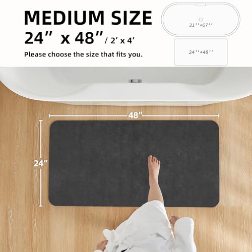 Bath Mat, Bathroom Rugs Non Slip Washable Thin Absorbent Quick Dry Bath Mat Fits Under Door Bathroom Floor Mat Perfect for Bath, Shower, or Sink 24"x48" Dark Grey
