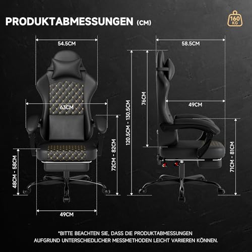 EIEAWEPLI Silla Gaming de Cuero PVC, Silla Gaming con Masaje y Reposapiés, Silla Ergonómica para PC, Silla de Oficina, Capacidad de Peso 150 kg (Negro) - imagen 2