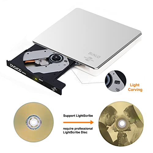 External CD DVD Drive, USB 3.0 & Type-C Lightscribe DVD Burner for PC DVD Reader with SD/TF Slot and 2 USB - Image 2