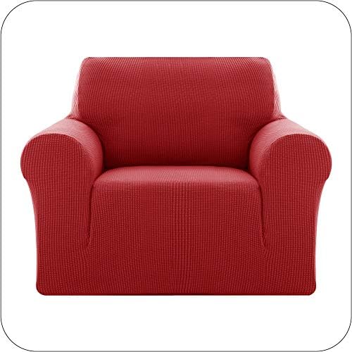 Amazon Brand - Umi Velvet Sofa Cover Stretch Pet Slipcovers Small Checks Polyester Non Slip Spandex Fabric Sofa Fabric Protector Couch Cover One Seater Beige