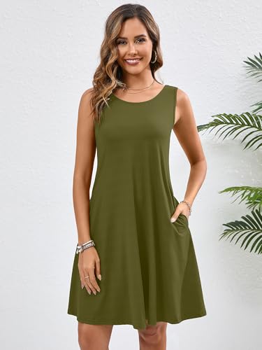 Image of Heymoments Women's Summer Dresses Sleeveless Casual Fashion Loose Swing Button Down Beach Dress with Pockets
