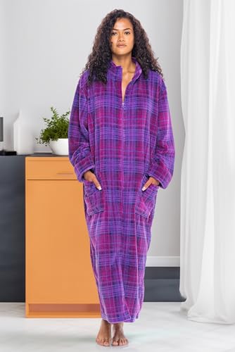 Image of Alexander Del Rossa Long Zip Up Robes, Plush Zipper Robes for Plus Size, Housecoats Zipper Front