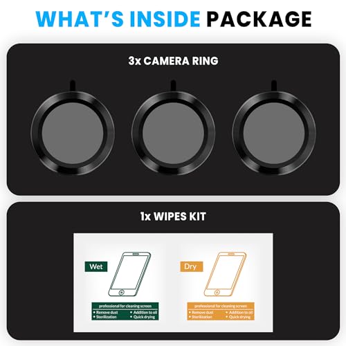 Image of ArmourPro Premium Camera Lens Protector Tempered Glass Compatible For iPhone 15 and iPhone 15 Plus Tough HD Individual Aluminum Alloy Rings 9H Camera Cover , Scratch-Resistant,Camera Lens Protection| Black
