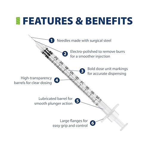 Image of Easy Touch 29 Gauge U-100 Insulin Syringes (29G 1cc 1 /2 inch) with 1 /2 inch Long Needle, 1cc (100 Unit Capacity), Bold Markings for Accurate Dosing, Disposable, Box of 100