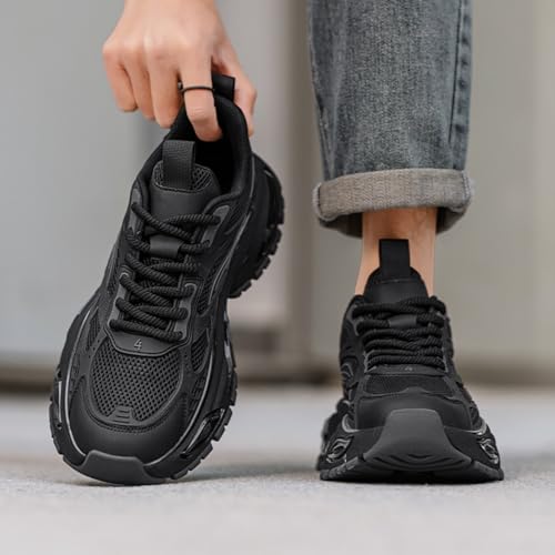 Image of Stylish and Durable Casual Mesh Walking Shoes for Men Chunky Platform Sneakers with Breathable Lace - Up Dad Style Footwear Ideal for Work Workout and Everyday Use