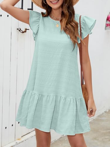 Image of SENFURE Womens Summer Dresses Ruffle Cap Sleeve Mini Dress 2025 Crewneck Tie-Back Babydoll Short Sundress