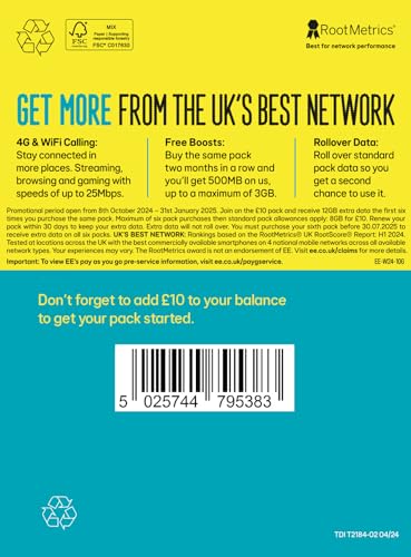 EE T-Mobile Superfast 4G PAYG SIM - Obegränsade samtal och data