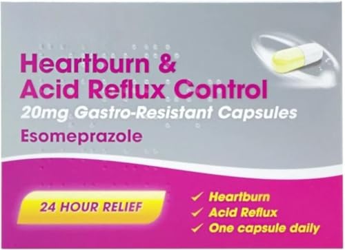 Esomeprazole 20mg Heartburn & Acid Reflux Control – 24-Hour Acid Reducer for Indigestion & Heartburn – Fast-Acting, Delayed-Release Capsules – Reduces Stomach Acid 14 Count