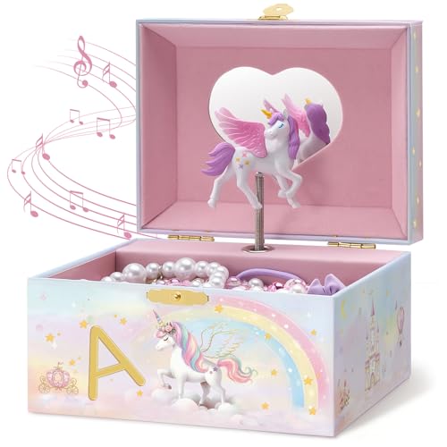 Lolalet Unicorn Musical Jewelry Box Gift for Girls Kids(Box Only) -Letter A